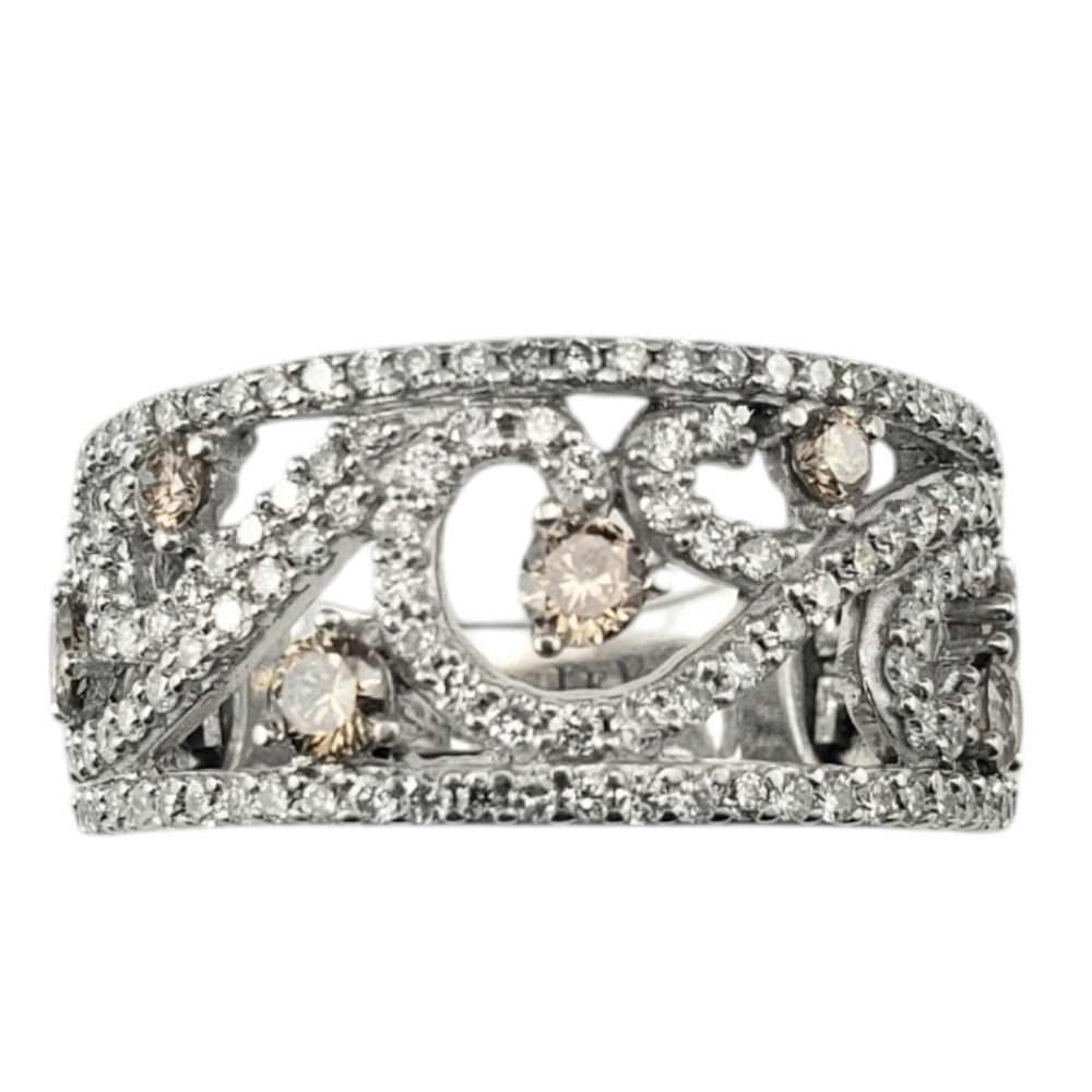 LeVian 14K White Gold Champagne and White Diamond Band Ring Size 6.75 #20770